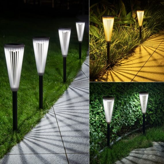 Solar Outdoor Lights,Solar Landscape Garden Powered Pathway Lights Warm/White Switch Auto On/Off Waterproof LED Path Lighting for Garden Walkway Yard
