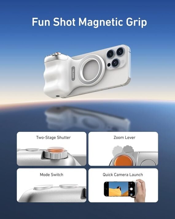 TELESIN Magnetic Phone Camera Grip for iPhone/Android Fun Shot with Detachable Wireless Shutter Remote - Official Certification - 1/4" Tripod Screw - Comfort Ergonomic Camera Grip Handle Holder