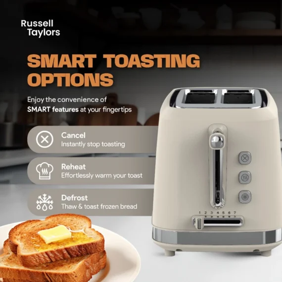 Russell Taylors Retro Toaster RT-10. 𝟳 𝗦𝗵𝗮𝗱𝗲 𝗦𝗲𝘁𝘁𝗶𝗻𝗴𝘀. 2 Years Warranty