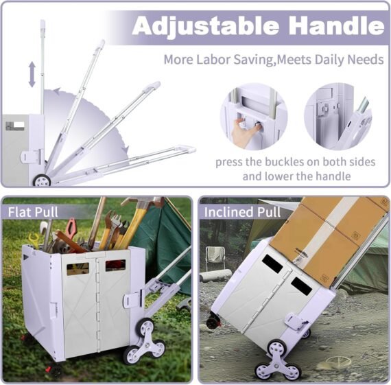 ⚡Clearance Price 18,28 zł​🎁FELICON Folding Climber Utility Cart Rolling Crate Tote on Rotate Wheels with Adjustable Handle Hidden Lid Cup Holder Storage Toolbox for Teacher Office File Move Shop Travel Laundry Grocery