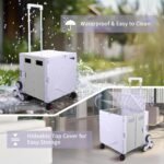 ⚡Clearance Price 18,28 zł​🎁FELICON Folding Climber Utility Cart Rolling Crate Tote on Rotate Wheels with Adjustable Handle Hidden Lid Cup Holder Storage Toolbox for Teacher Office File Move Shop Travel Laundry Grocery