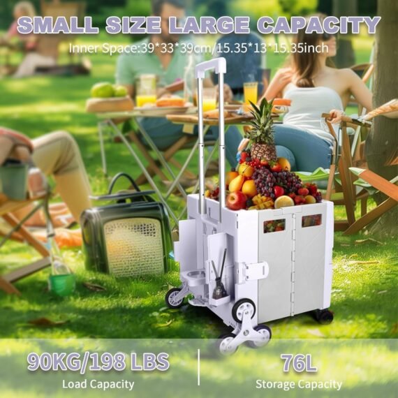 ⚡Clearance Price 18,28 zł​🎁FELICON Folding Climber Utility Cart Rolling Crate Tote on Rotate Wheels with Adjustable Handle Hidden Lid Cup Holder Storage Toolbox for Teacher Office File Move Shop Travel Laundry Grocery