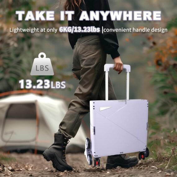 ⚡Clearance Price 18,28 zł​🎁FELICON Folding Climber Utility Cart Rolling Crate Tote on Rotate Wheels with Adjustable Handle Hidden Lid Cup Holder Storage Toolbox for Teacher Office File Move Shop Travel Laundry Grocery